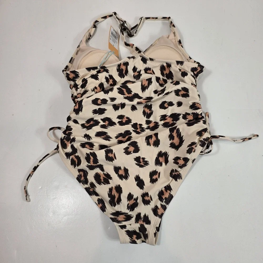 kona sol women's swimsuit cheetah animal print one piece small tags